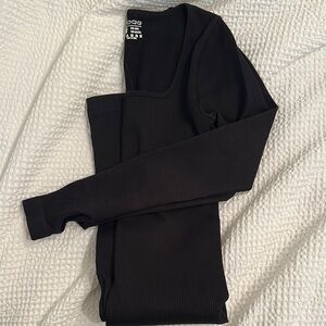 Black Long Sleeve Ribbed jumpsuit